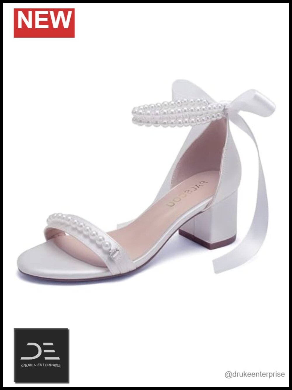 Pearl Embellished Block Heel Wedding Sandals Low Heel Bridal Shoes Ankle Strap